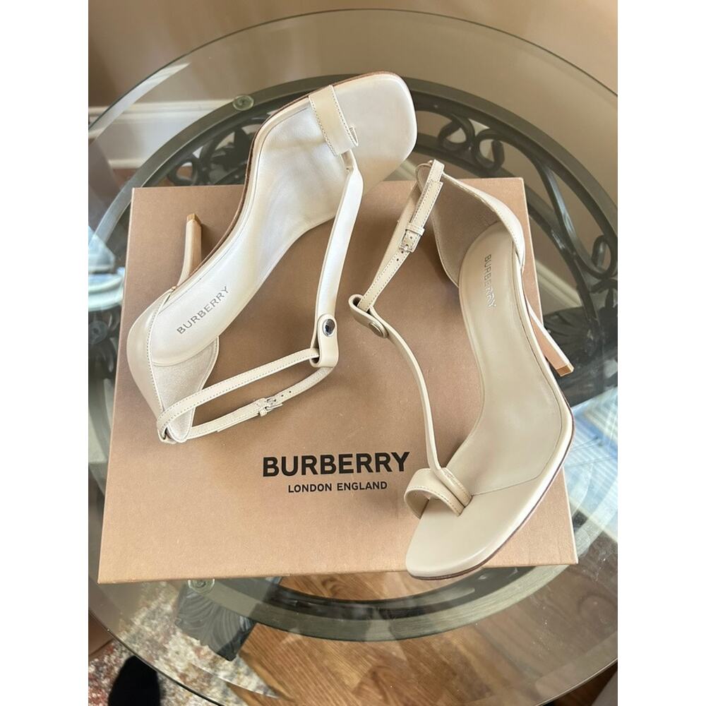 BURBERRY Women's Beige Stefanie Stiletto Leather Heeled Sandal 39 Brand New